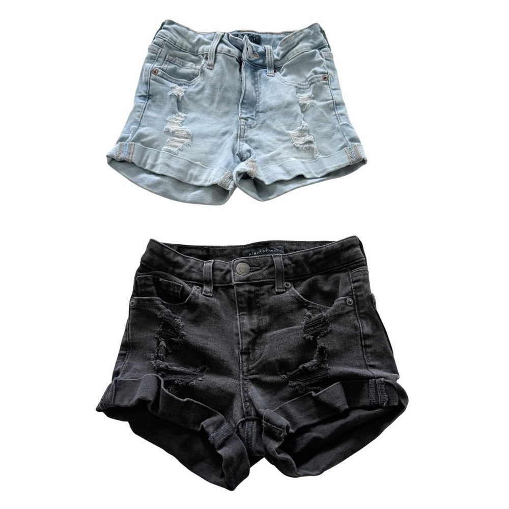 Aeropostale Denim Shorts Bundle Womens 00 Blue Black High Rise Midi Distressed